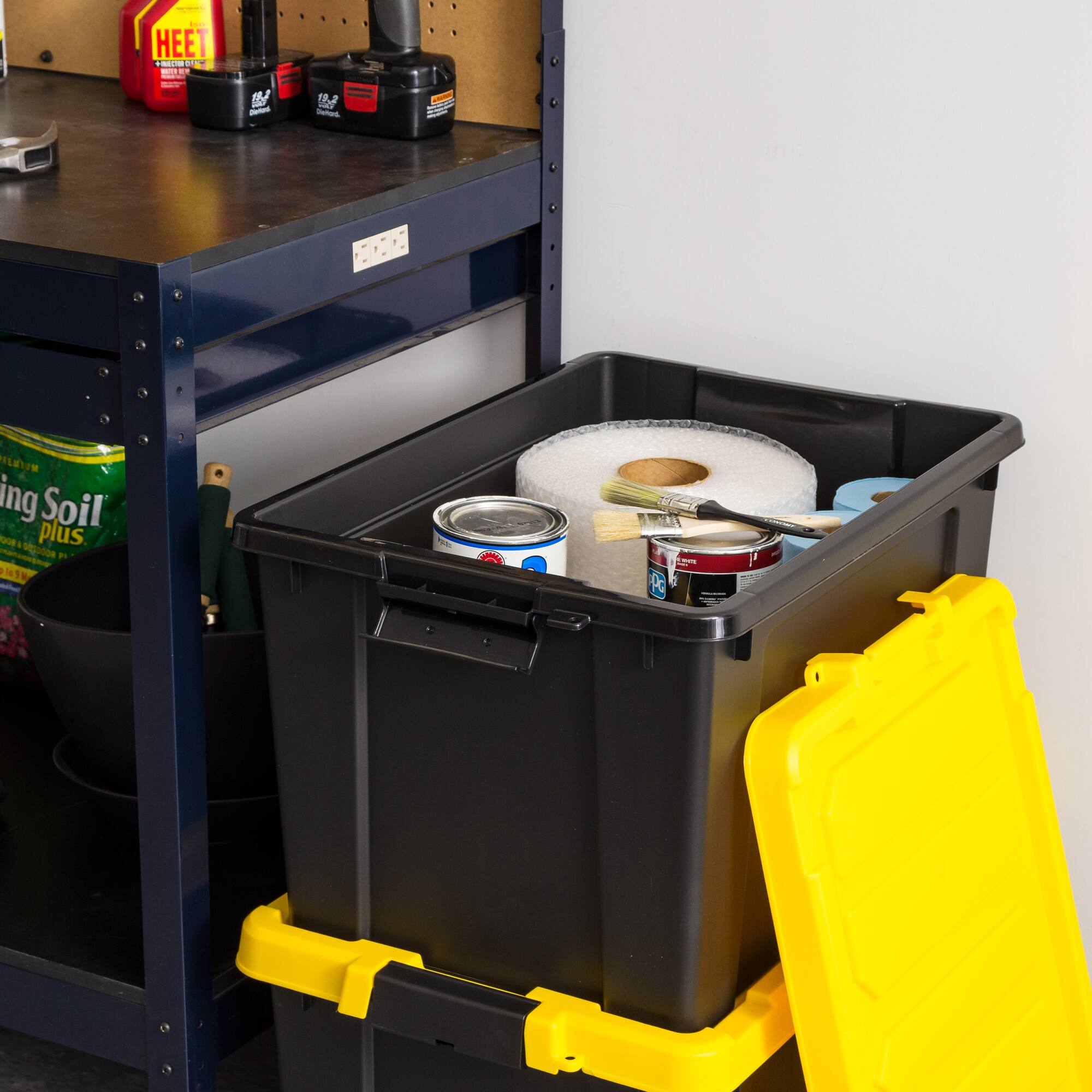 IRIS® 78.5qt. Black Store-It-All Utility Totes with Yellow Buckle Lids, 2ct.